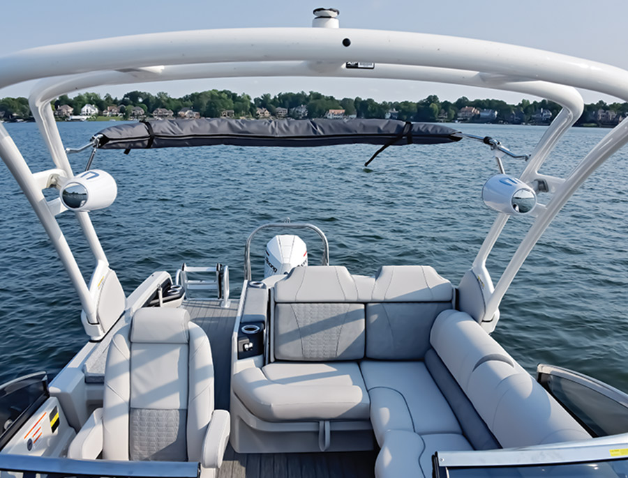 Avalon Pontoons seats looking out the back of the boat