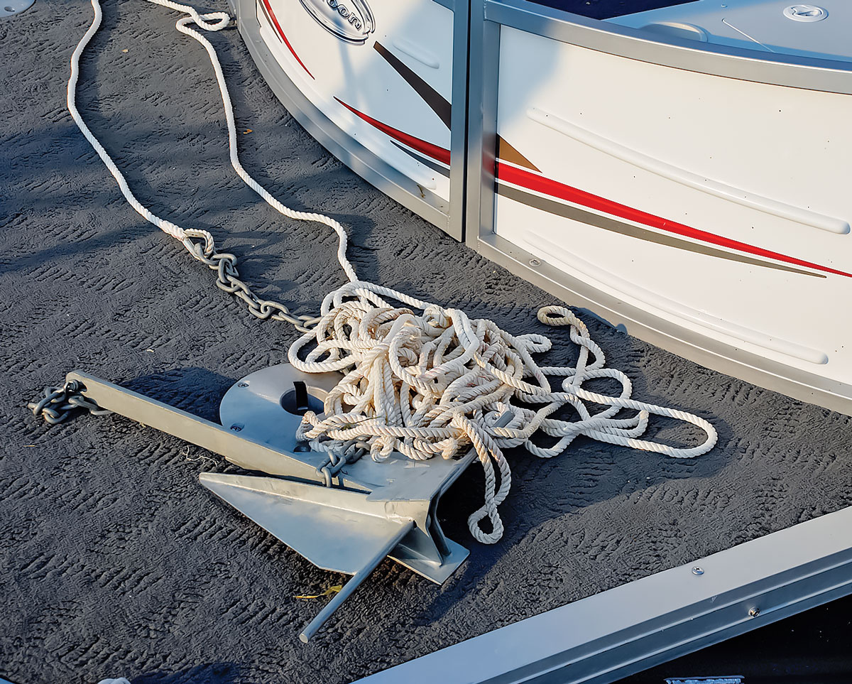 Anchor with long rope bunched up on top of it