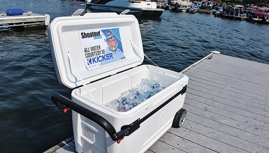 cooler with water bottles and ice