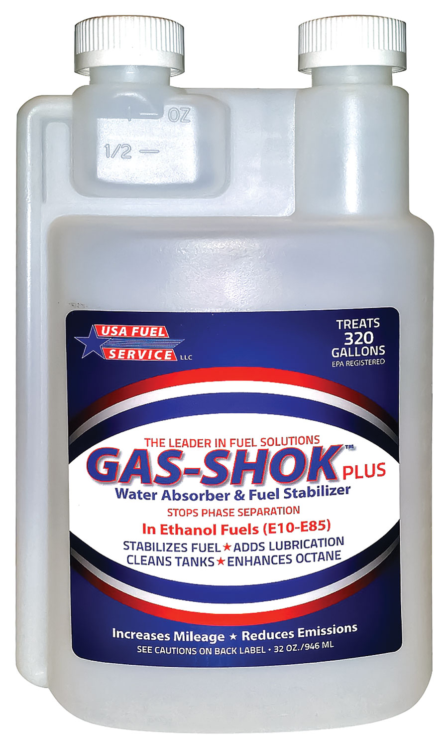 close front view of a container of GAS-SHOK Plus from USA Fuel Service