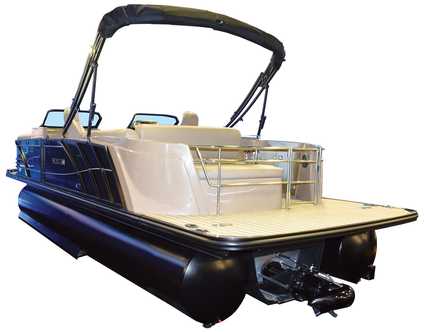 back view of Indmar's EcoBoost and EcoJet package on a pontoon