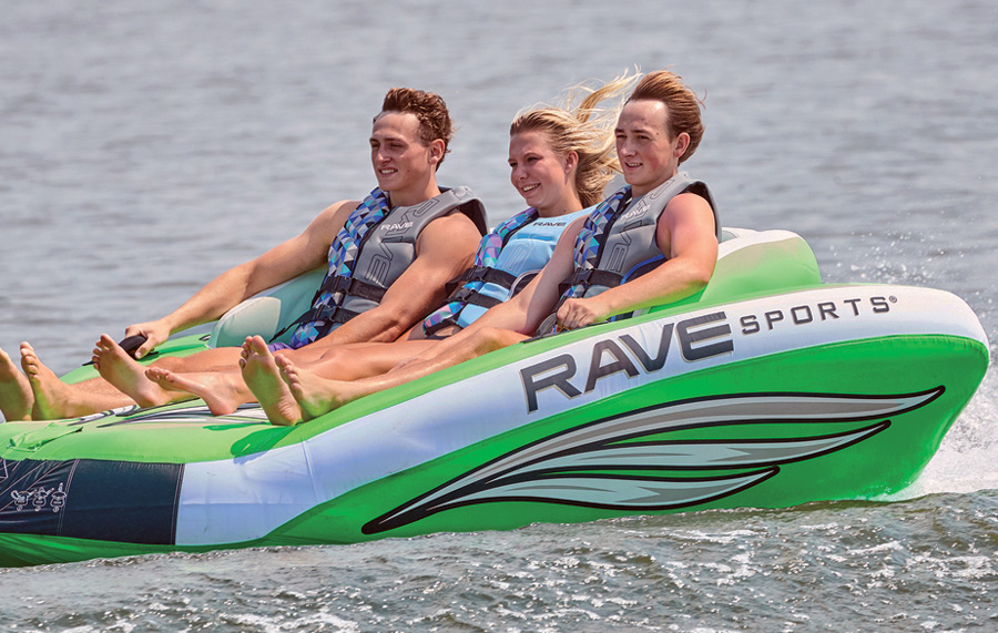 group of people riding the Wake Hawk raft