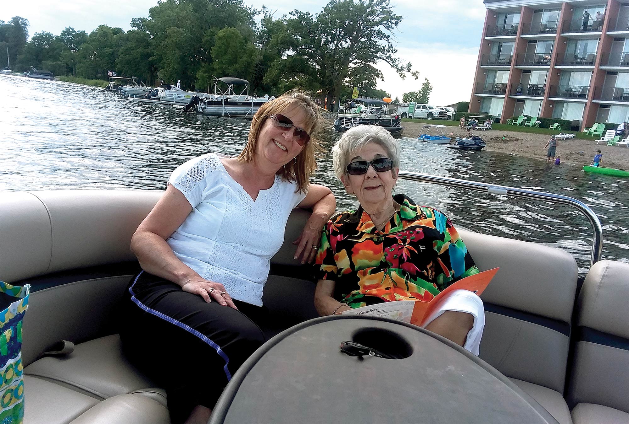 mother and daughter on boat