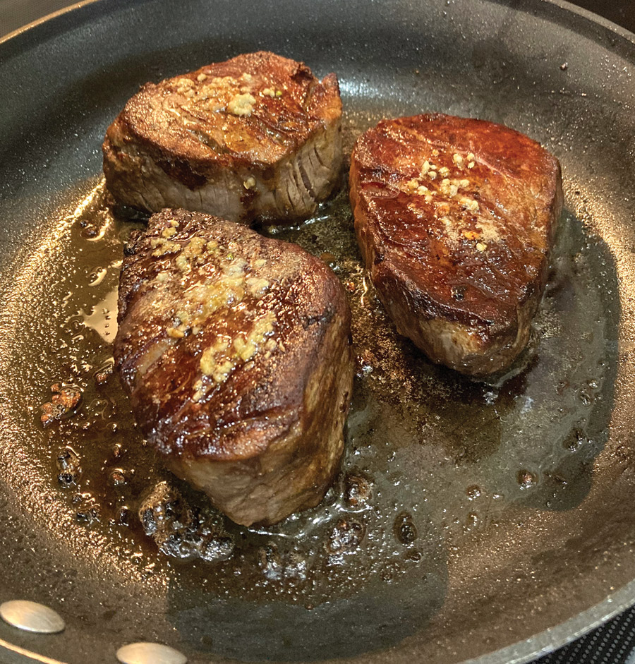 steaks on pan grilling