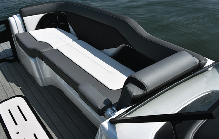 Interior couch view of Veranda V One boat