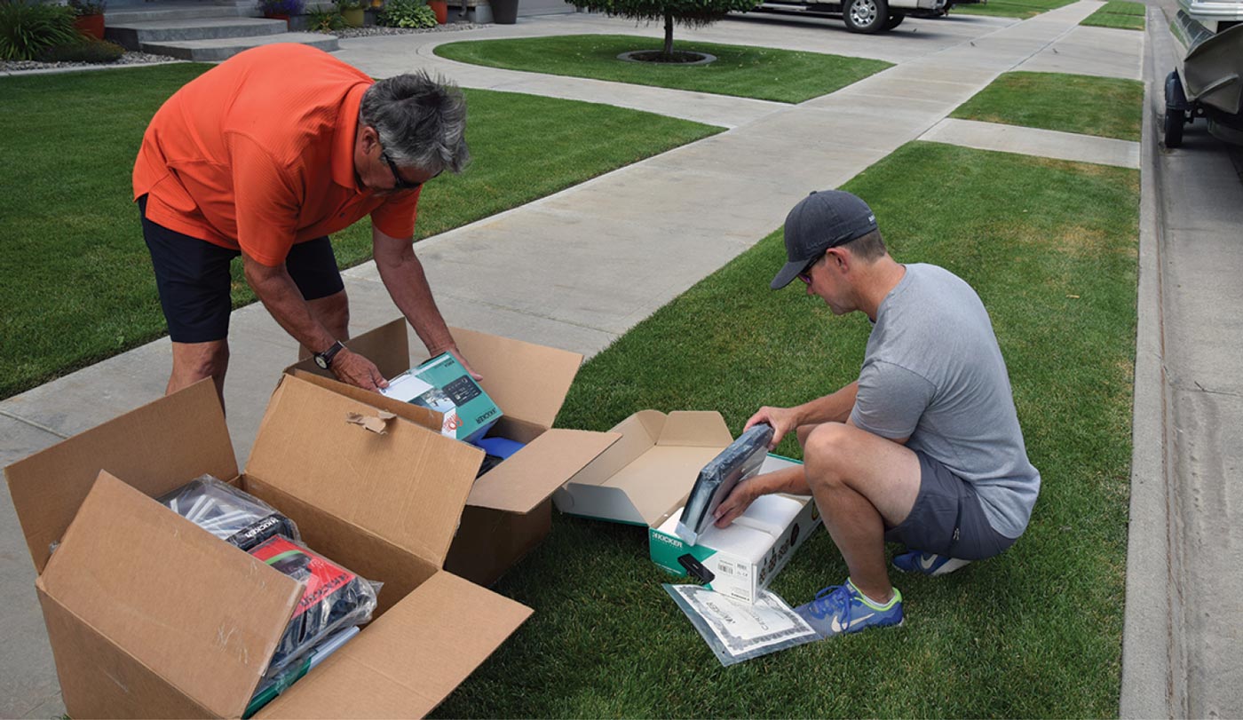 Unpacking boxes of equipment