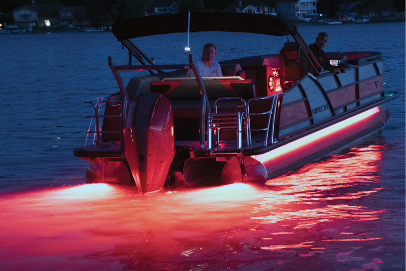Trifecta boat with red underlights