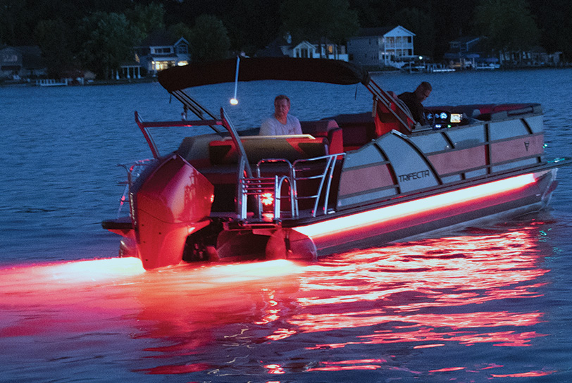 Trifecta boat with red underlights