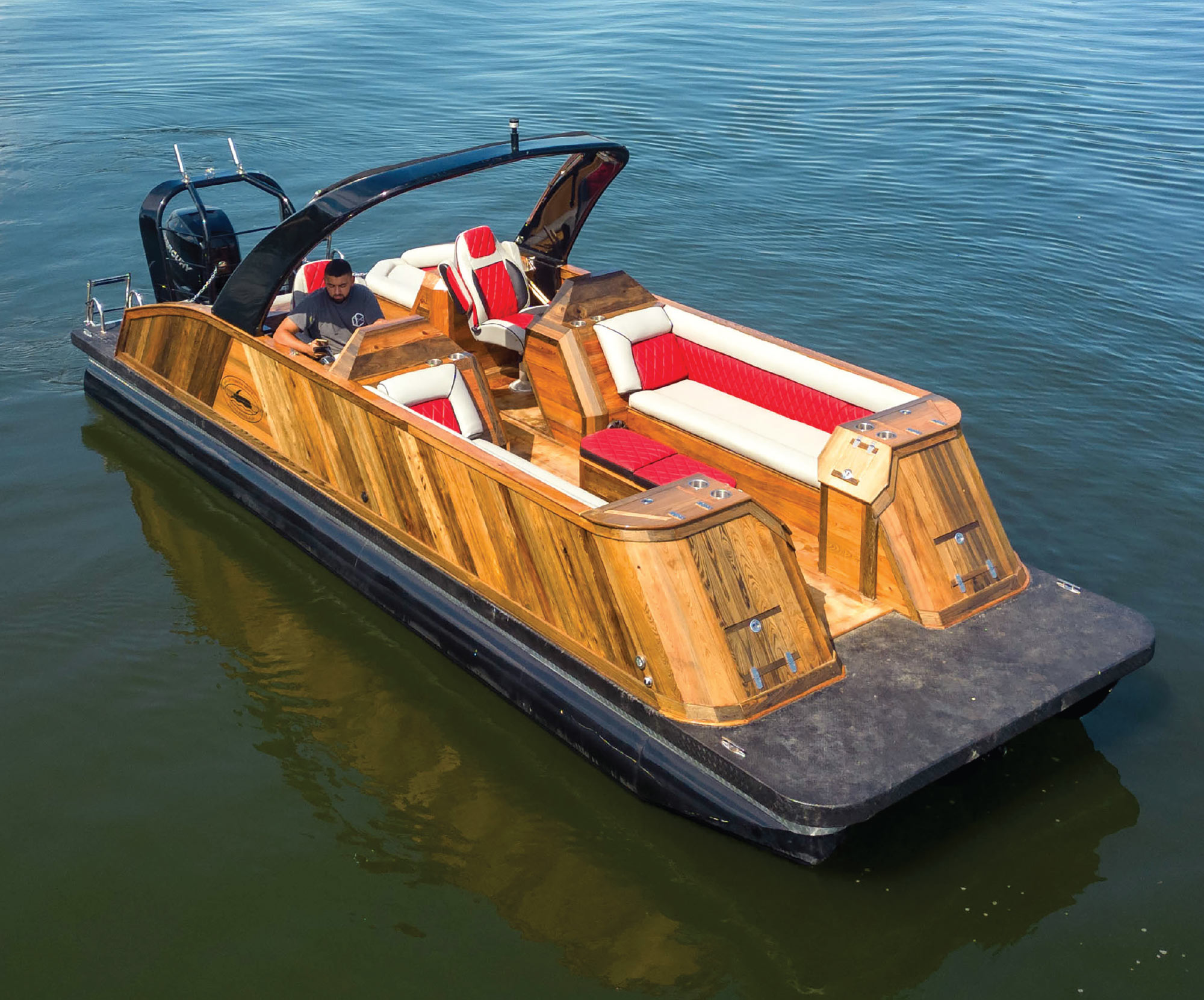 rear view of custom boat in water