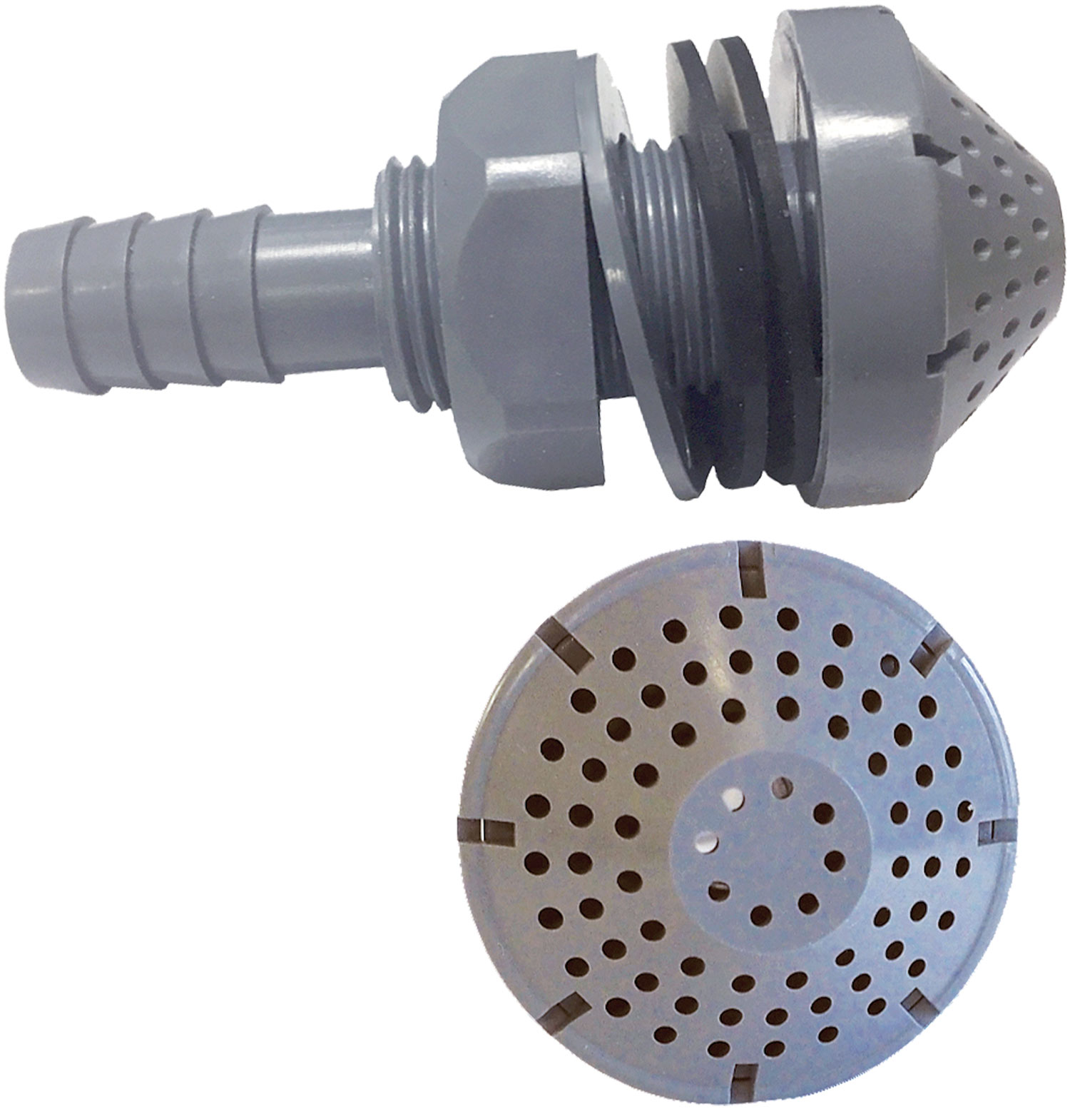 side and top view of the Baitwell Gravity Drain model G-2