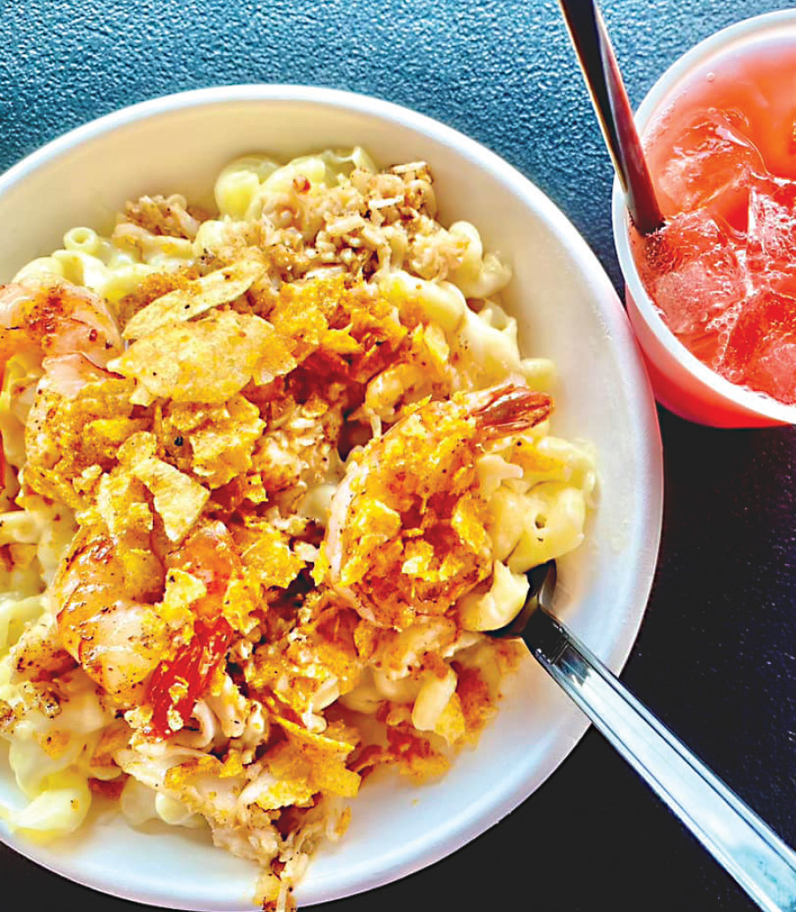 Seafood Mac n’ Cheese with juicy shrimp and lobster and crunchy Old Bay seasoning