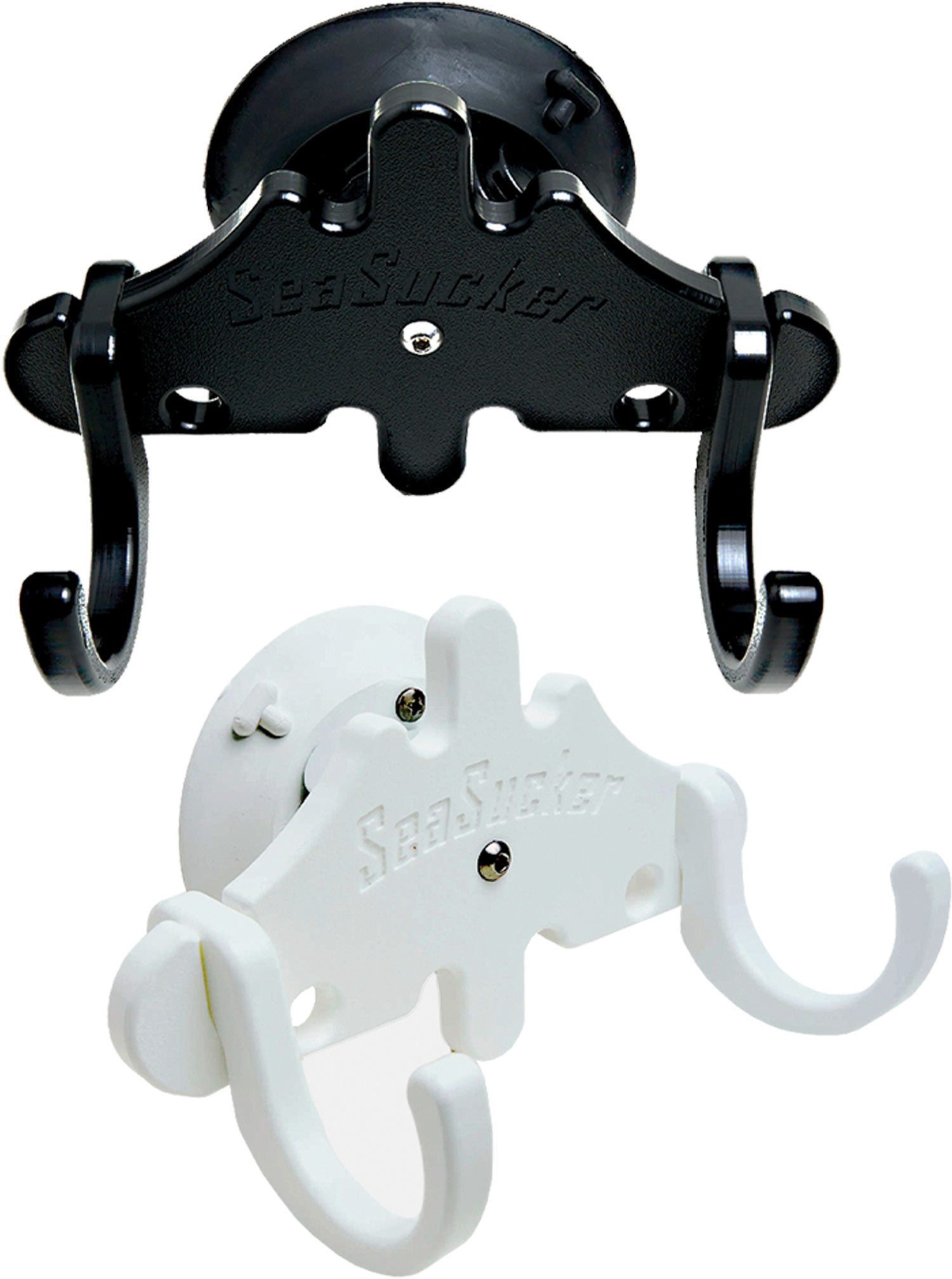 two Line & Hose Hooks in black and white