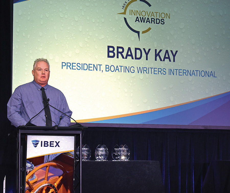 Brady Kay giving a speech at the innovation awards 