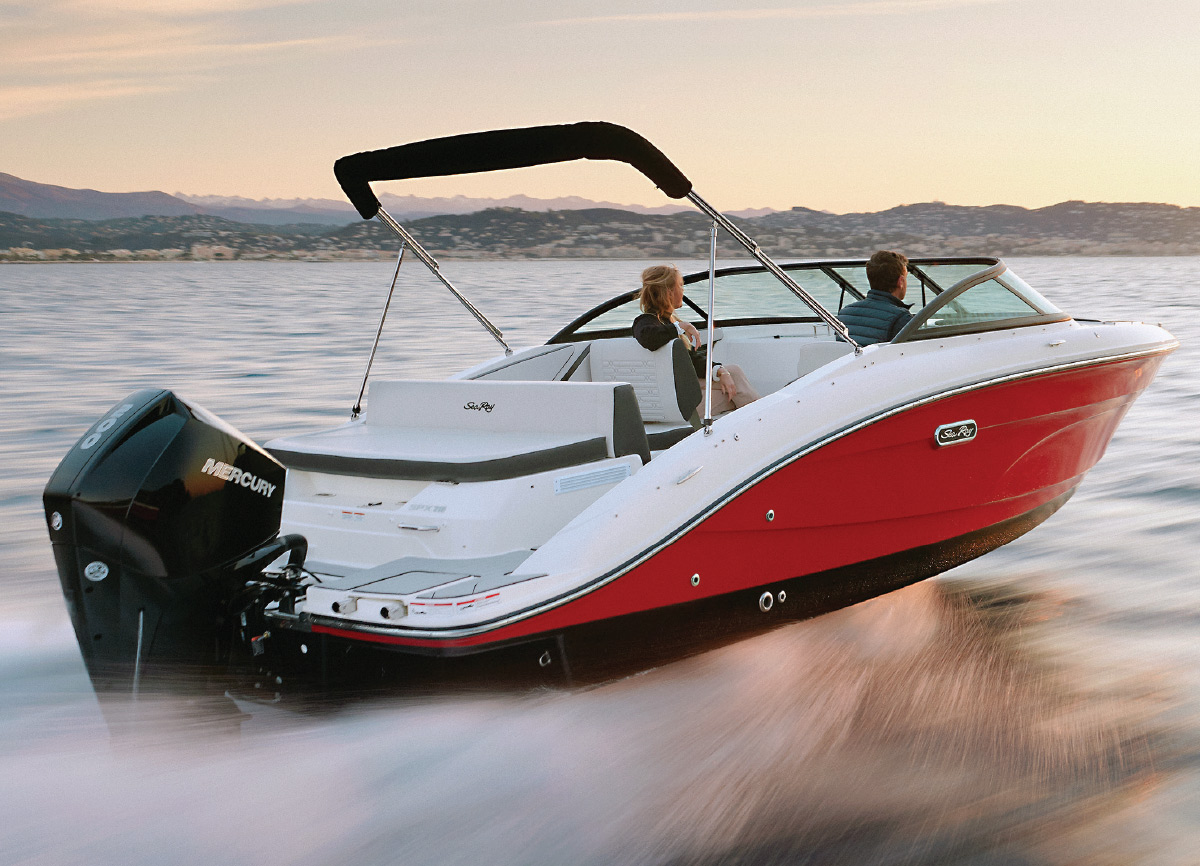 red and white SPX 210 boat on water