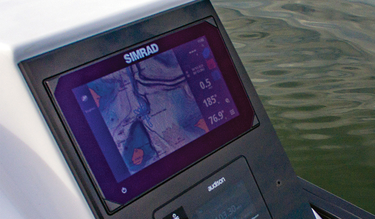 Close up of a radar screen showing the terrain under the water