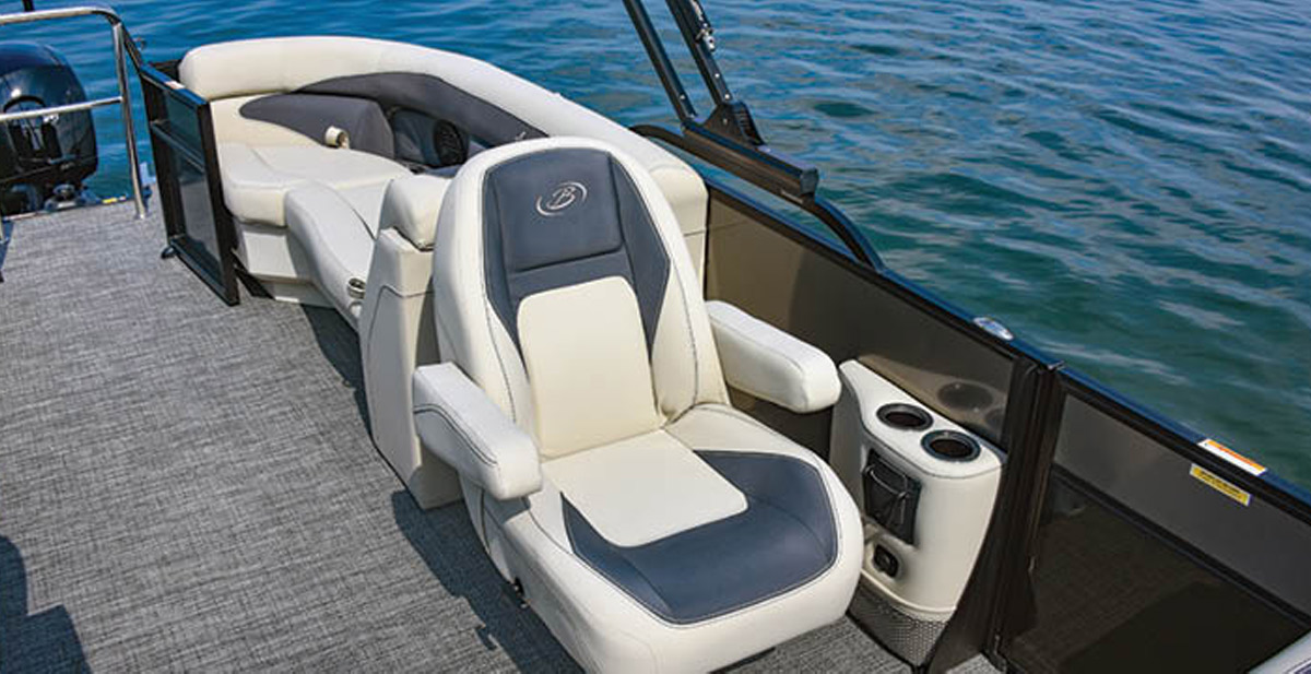 seat view with cupholders in a Barletta Pontoon
