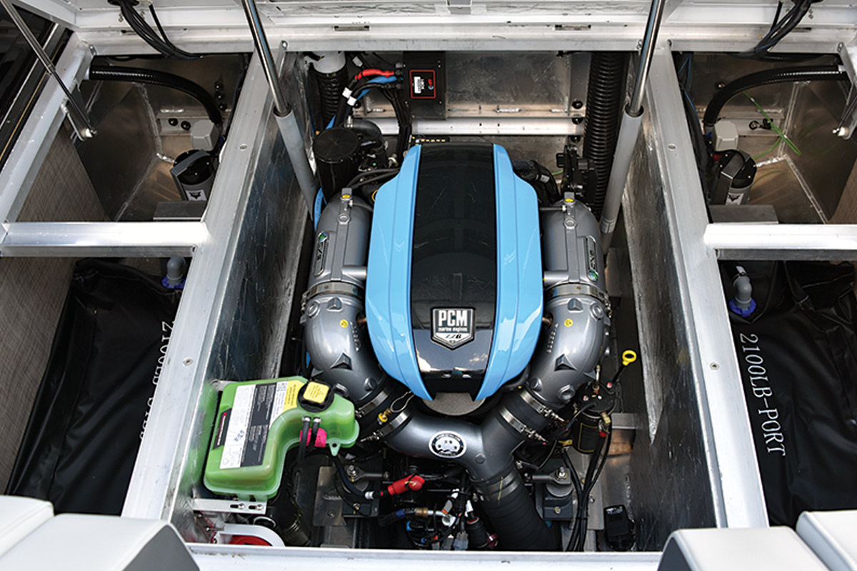 View of engine compartment in Montara Boats Surf Boss 25