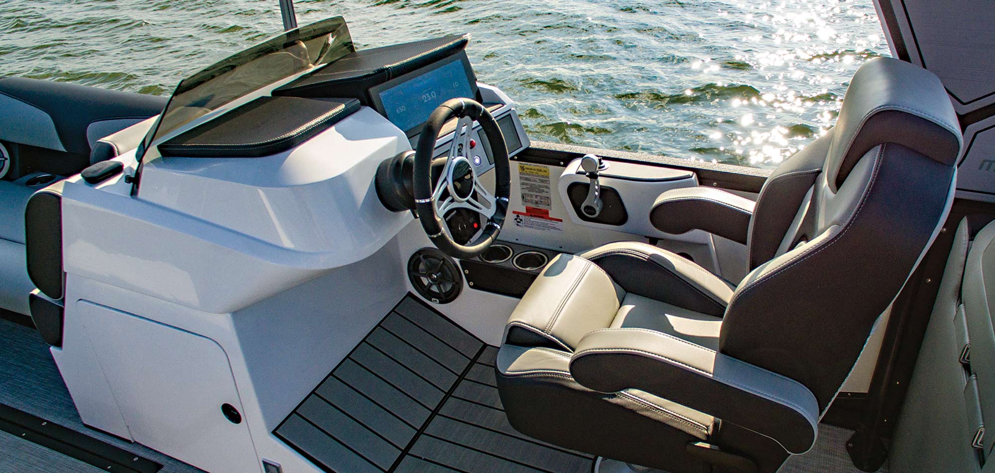 Driver's seat of Montara Boats Surf Boss 25