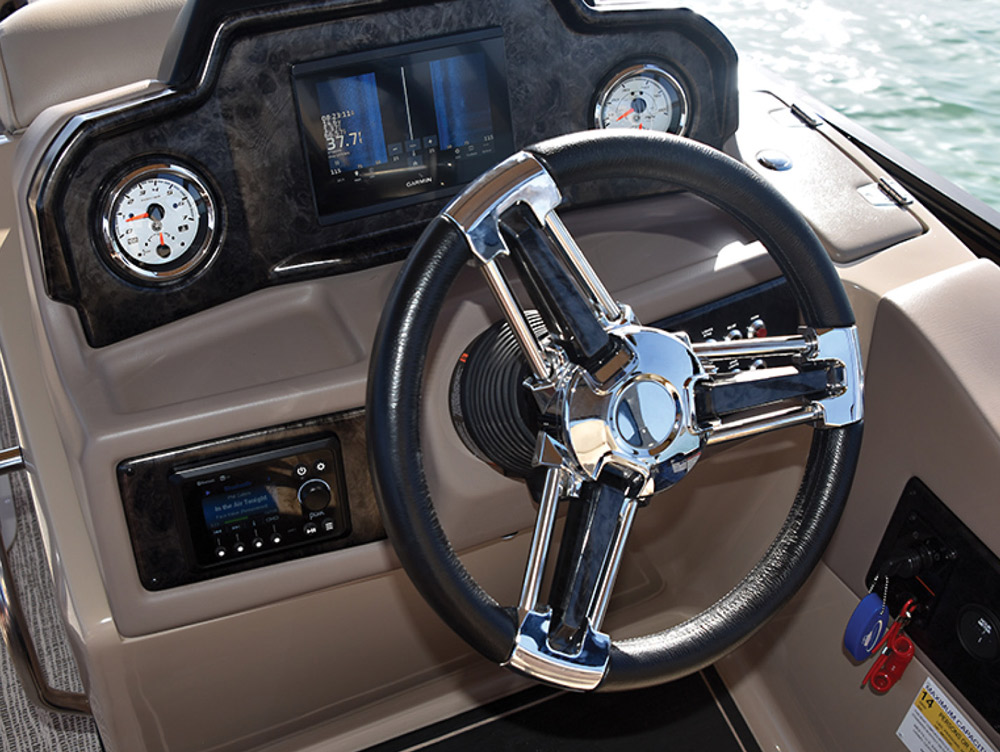 steering wheel on a boat