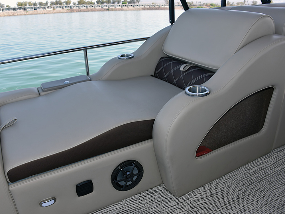 recliner chair with cupholders on a boat