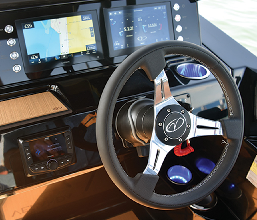 steering wheel of a Veranda Vertex series pontoon