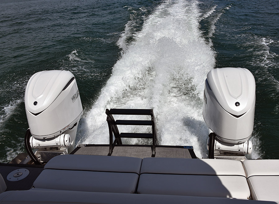 view of Yamaha engines on a Bennington pontoon