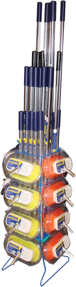 a display rack holds the Swobbit system of professional-grade boat cleaning tools