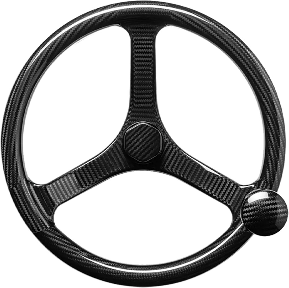 top view of a Schmitt Marine carbon fiber marine steering wheel