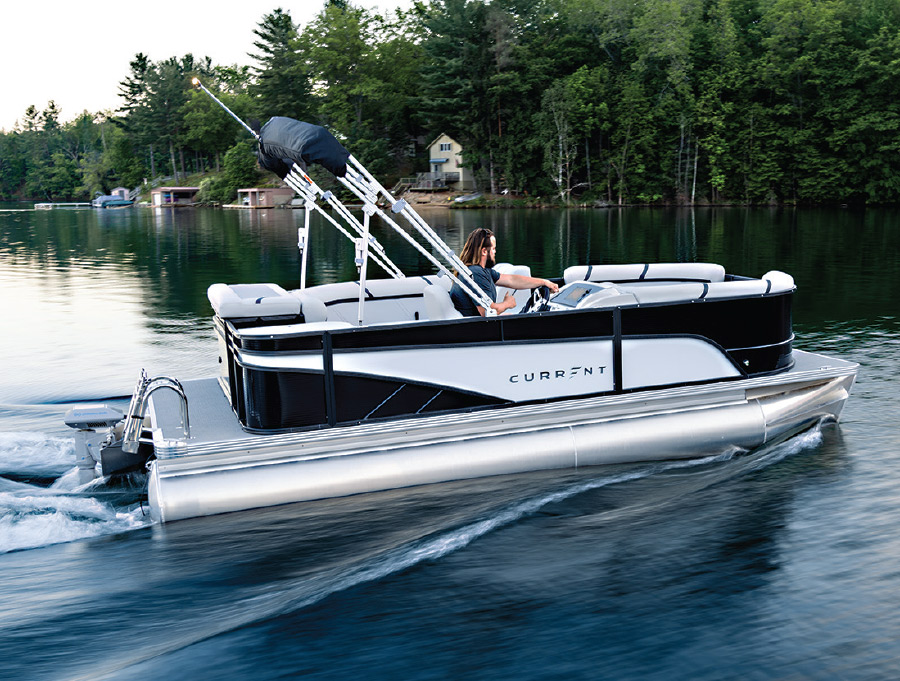 Crest Current pontoon in the water