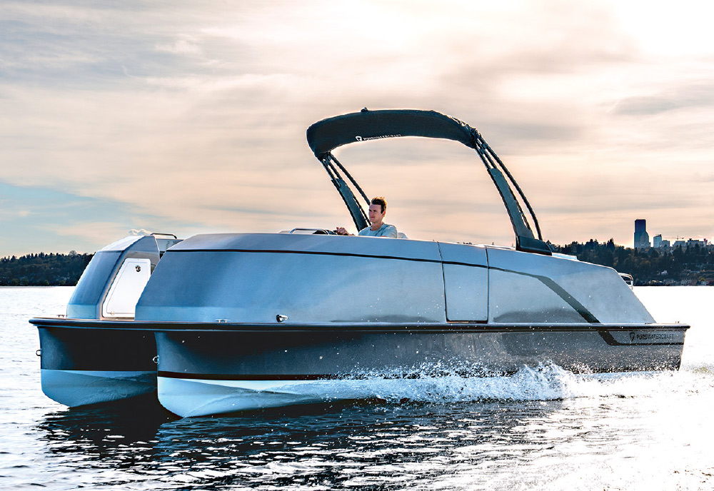 the Pure Pontoon on the water