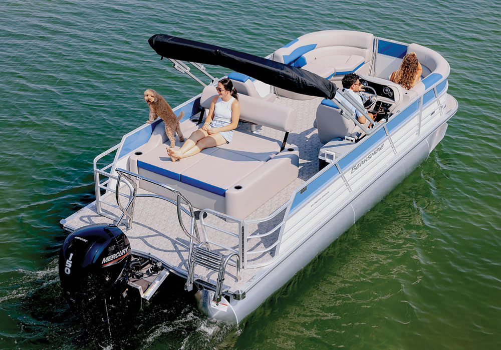 aerial view of a family on a boat