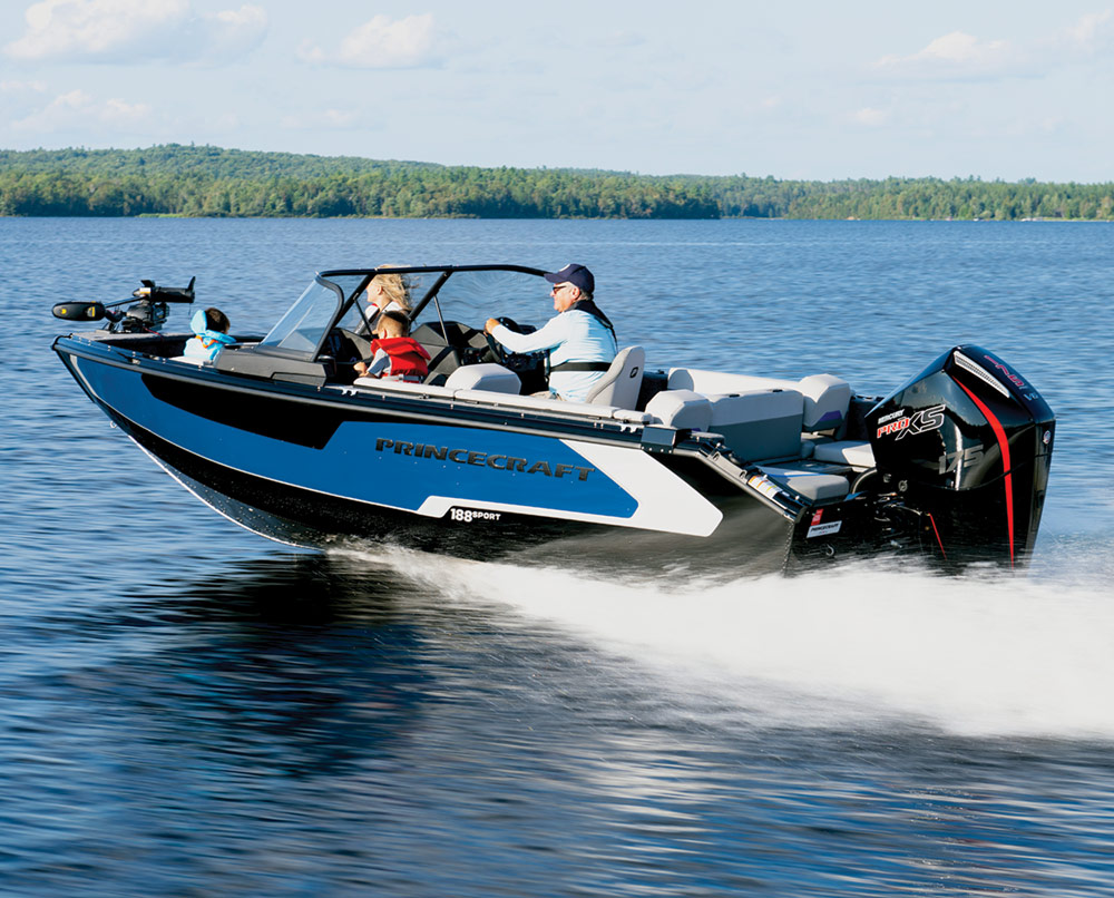 small family on a boat