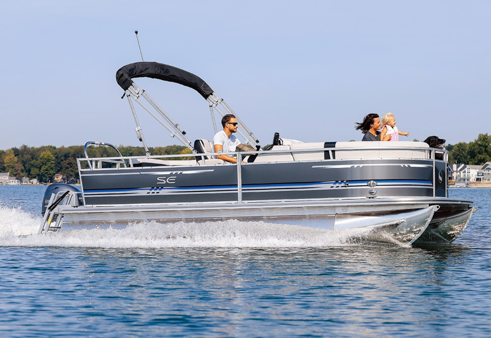 small family on a boat