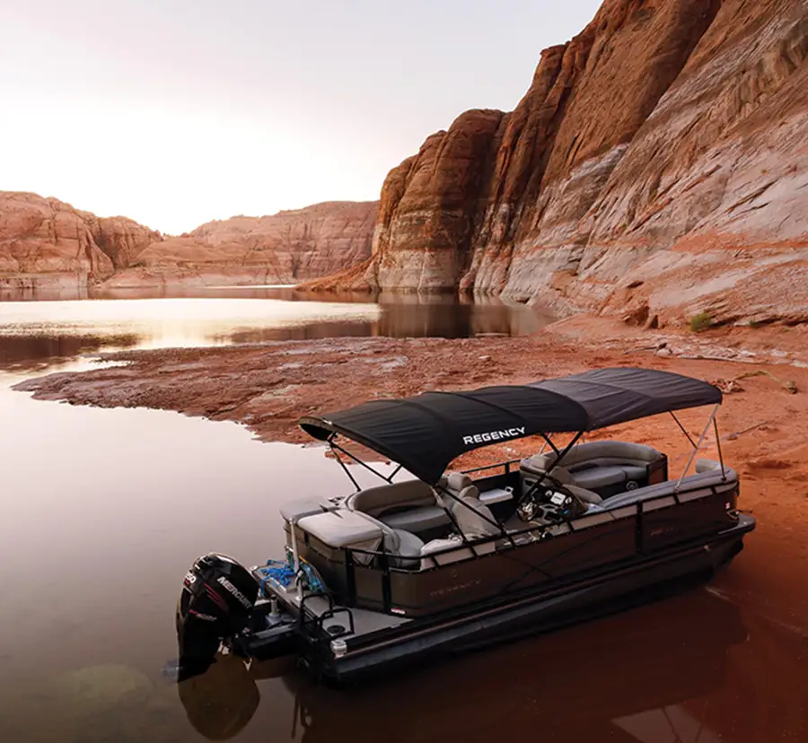 pontoon parked along shore