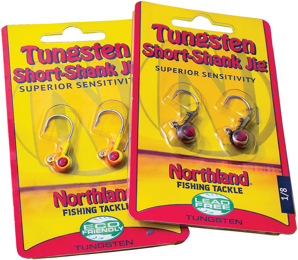 two packages of a pair of tungsten short shank jigs from Northland Fishing Tackle