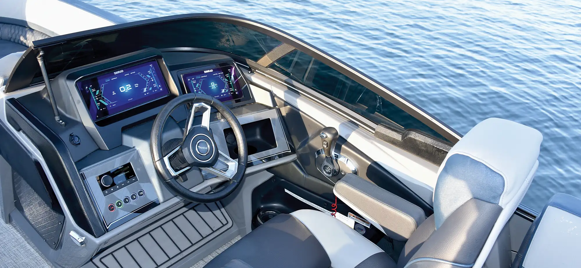captain's chair and dashboard of a Tahoe pontoon