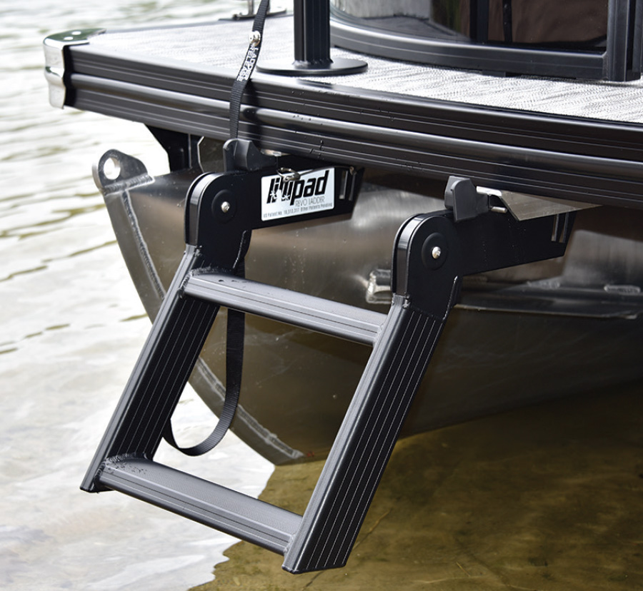 ladder lowered from pontoon rear