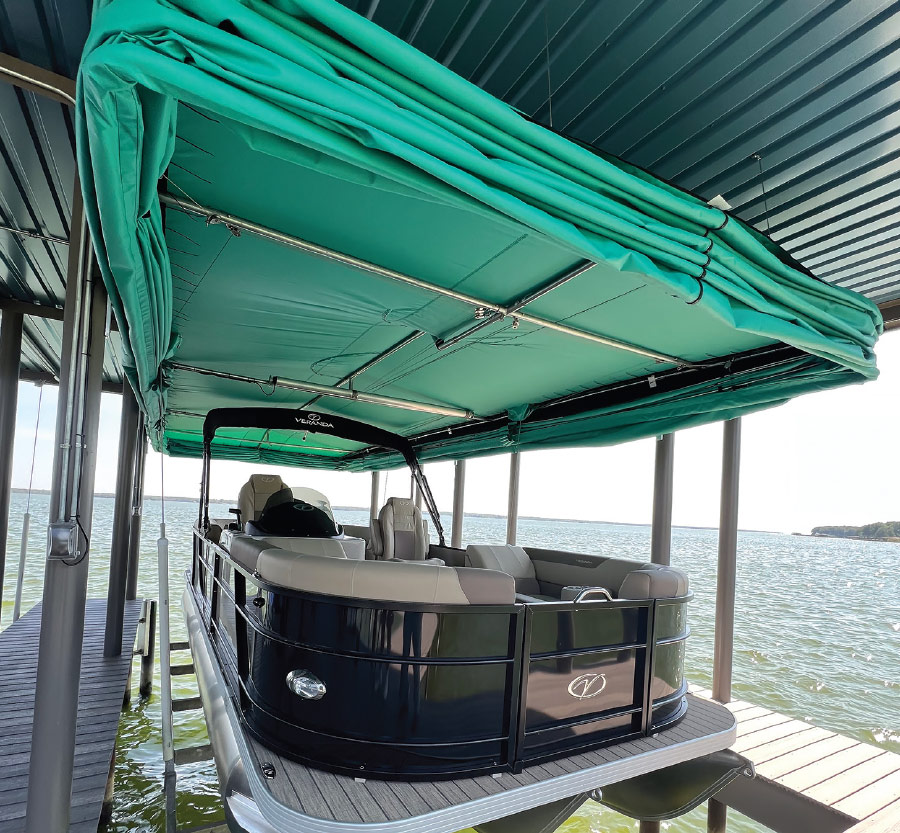 Touchless Cover raised around pontoon