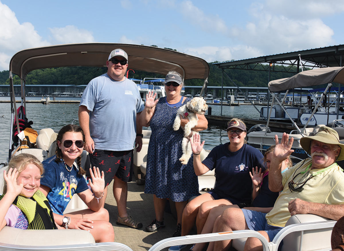 family photo on boat