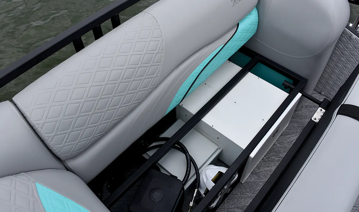 view of the ATMOS 12V being stored under a seat