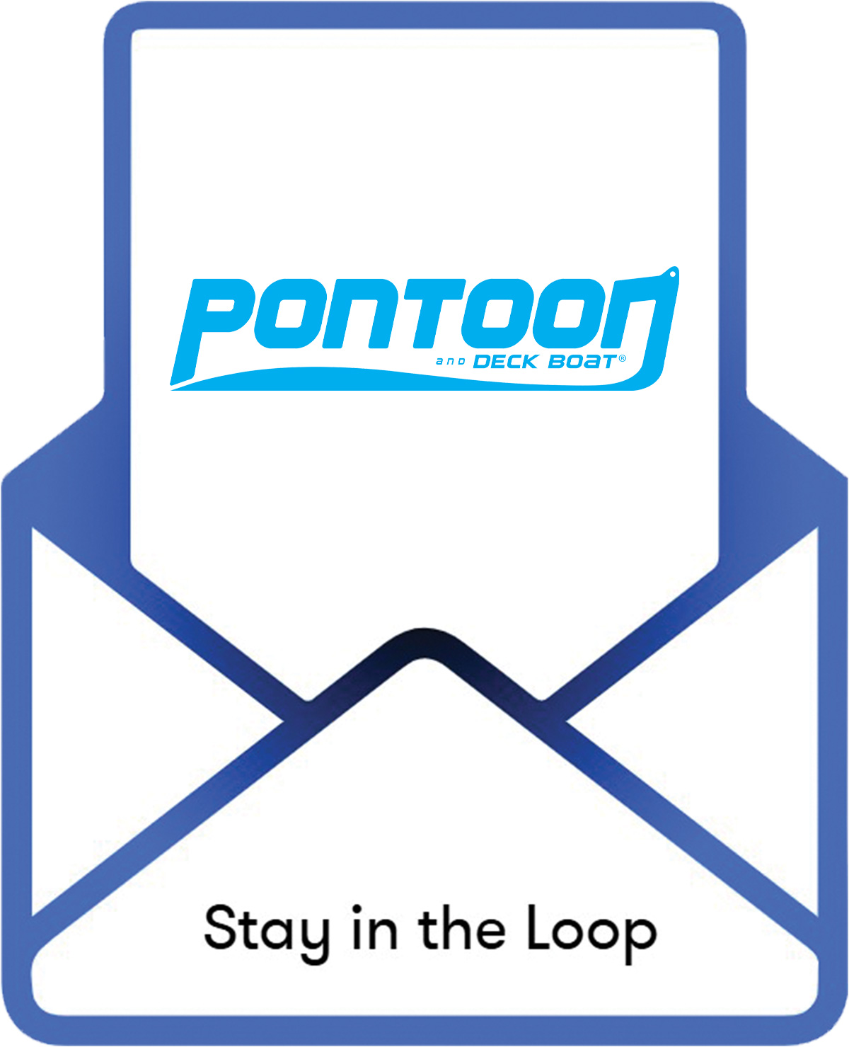 minimalist vector illustration of an open envelope with text that reads: Stay in the Loop
