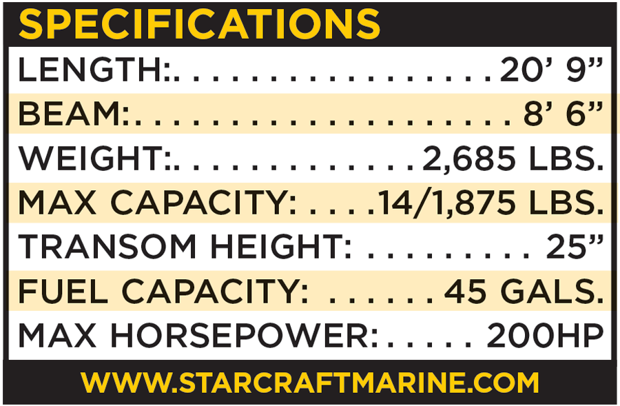 Starcraft SVX 211 OB Deck Boat specifications table