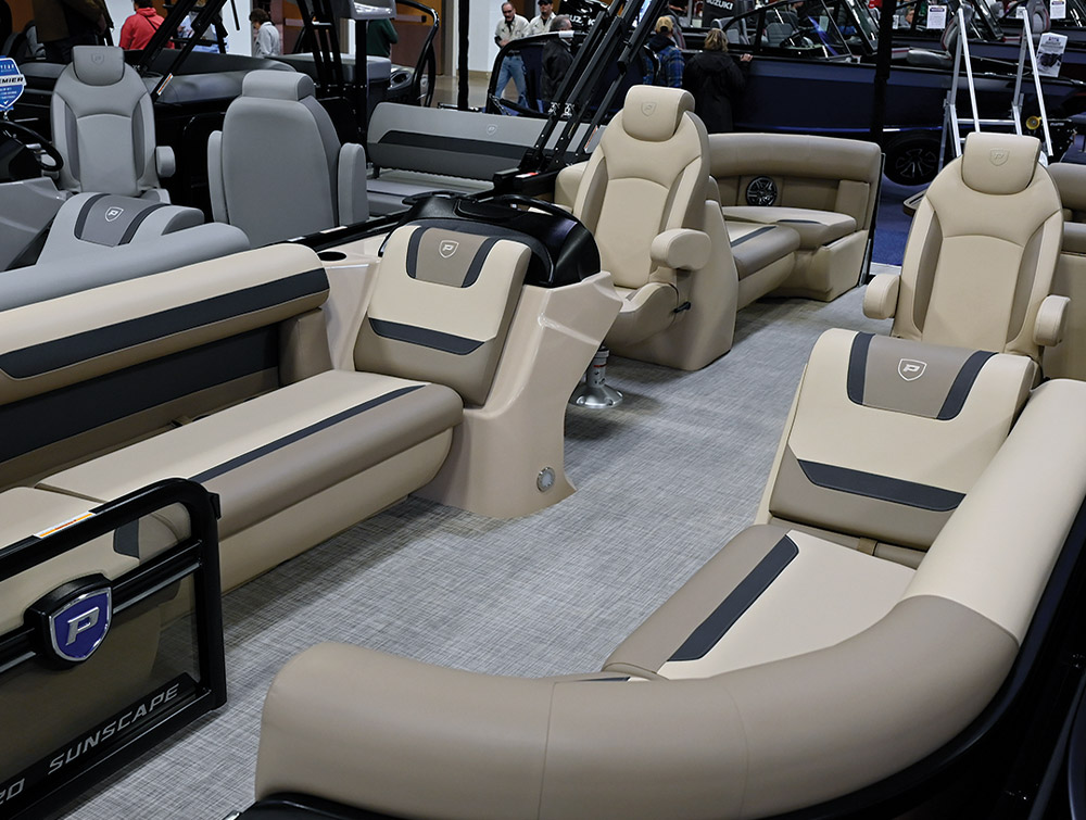 wide view of a beige Premier Sunscape pontoon