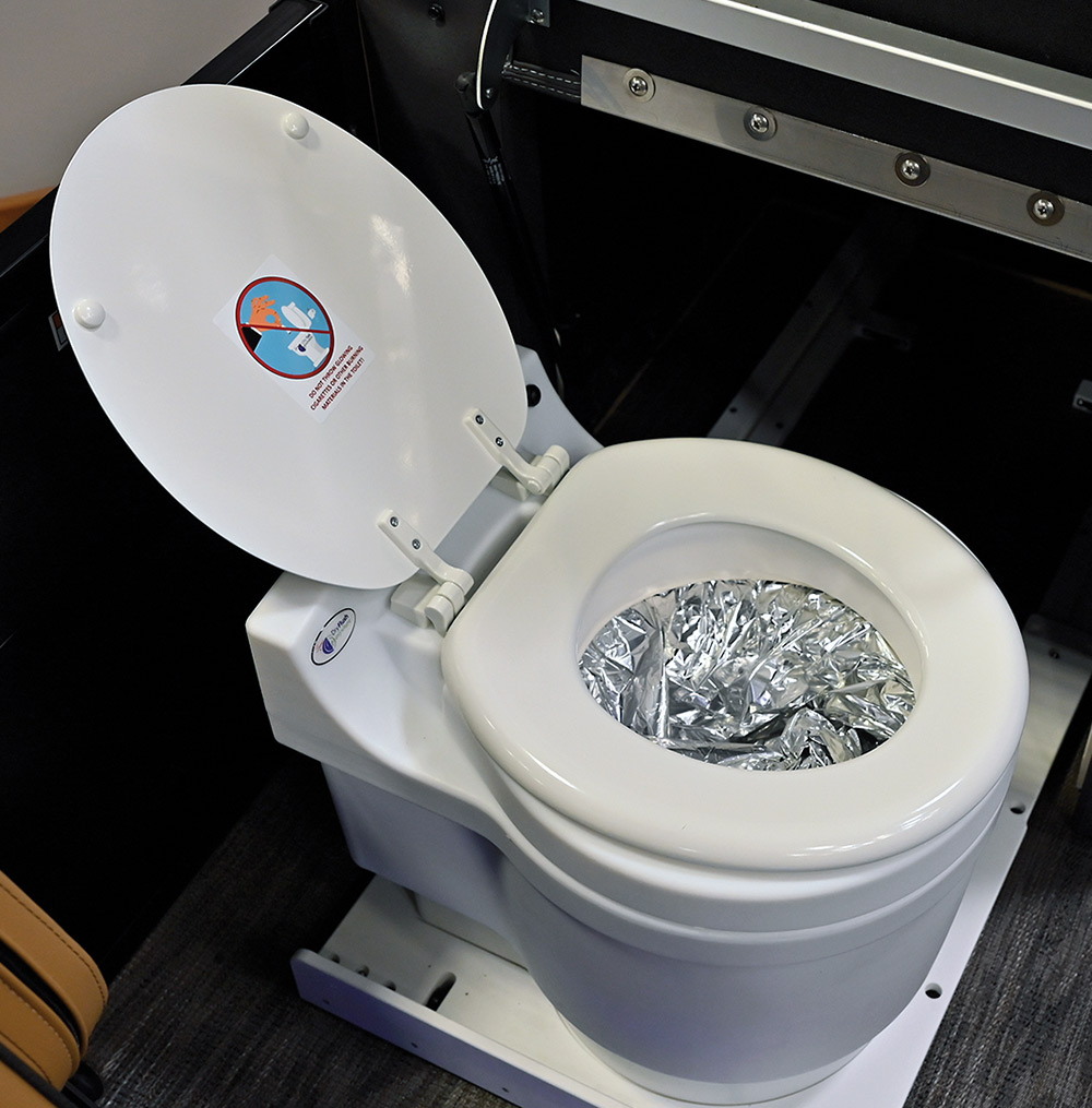 the slide out toilet on a Viaggio pontoon