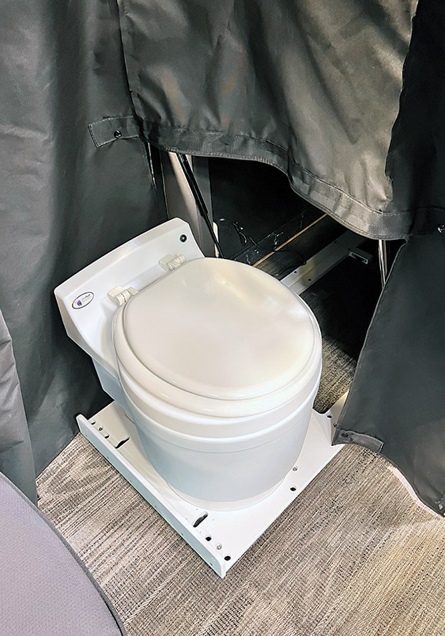 the slide out toilet on a Viaggio pontoon