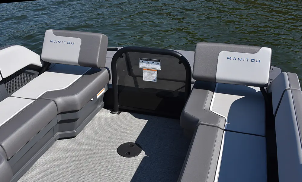 seats at the back of a Manitou pontoon