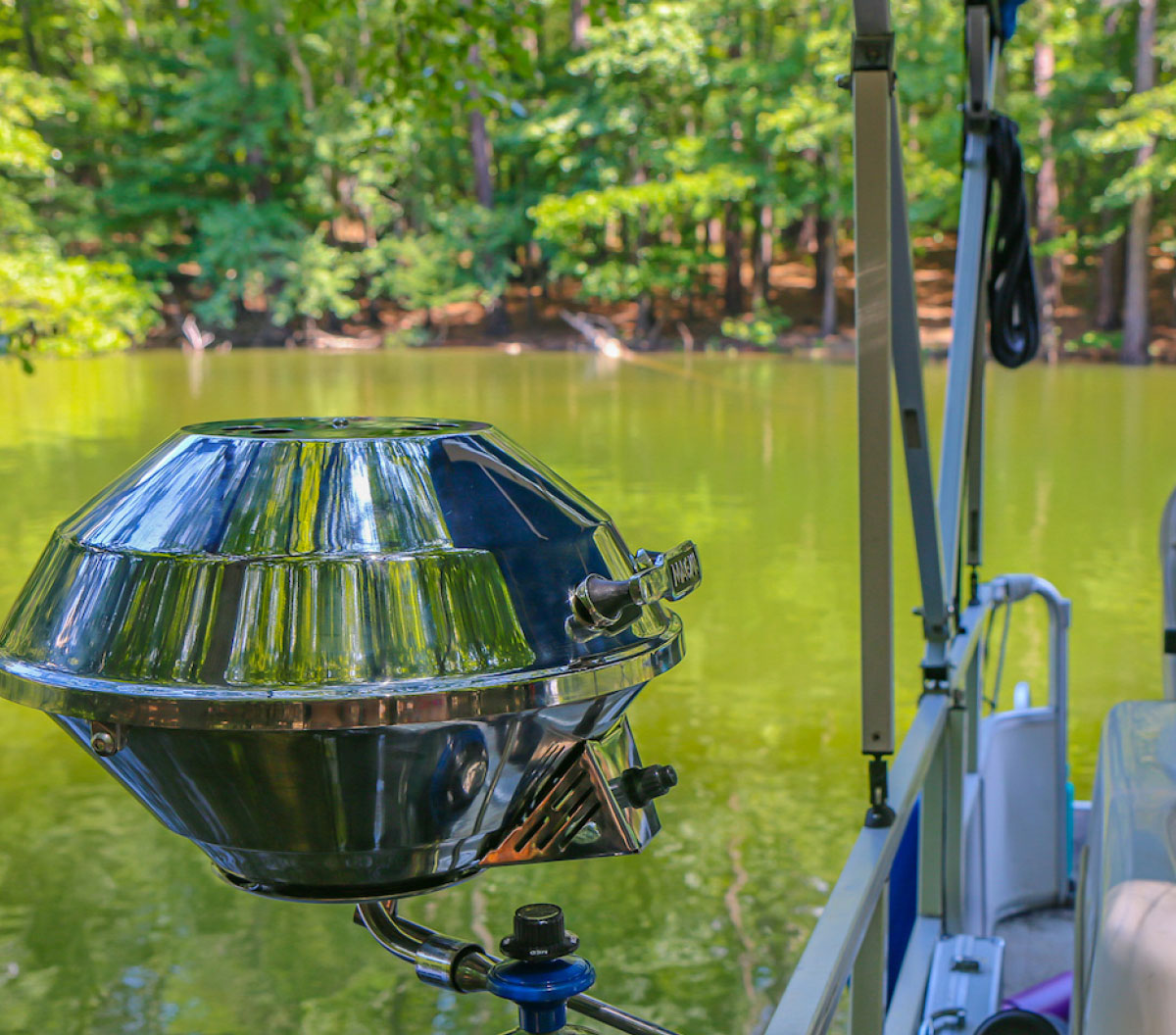 Magma Grill on the rear of Pontoon on the water