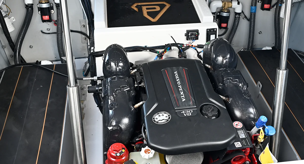 view of a boat component with the Volvo Penta logo on it