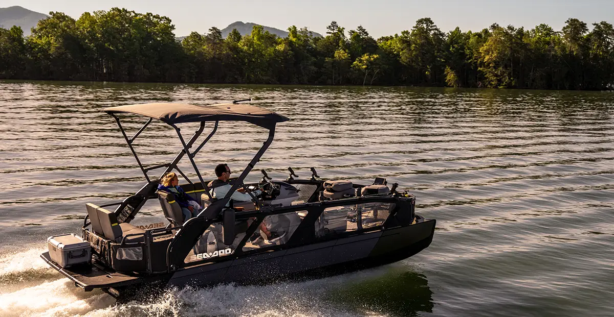 pontoon cruising in the water