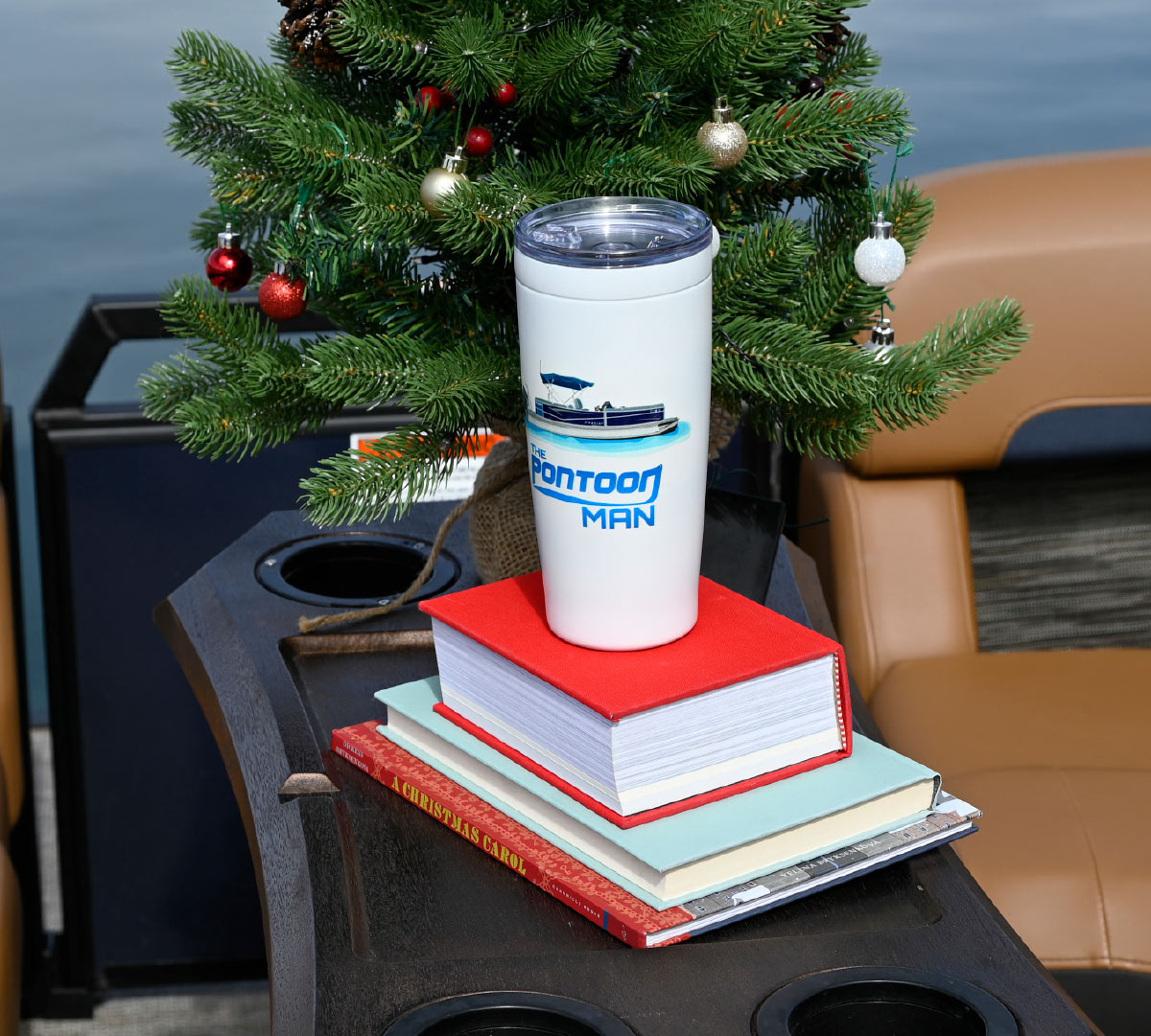custom drink tumbler with Pontoon Man decal